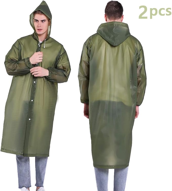 Luoistu 2 Stuck Wiederverwendbare Regenmantel 145cm Regenjacke Regenponchos Fur Damen Und Herren Wasserdichter Regenmantel Aus Eva Mit Kordelzug Und Langen Armeln Amazon De Bekleidung