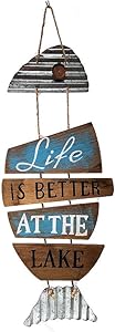 Cabin & Home Lake House Decor Fish Wall Sign, Wood and Tin (Life is Better at The Lake)