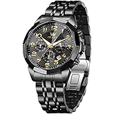 OLEVS Watches Men Luxury Chronograph Moon Phase Waterproof Luminous Watches for Men Analog Quartz Calendar Stainless Steel Strap Wrist Watches-(Black/Blue/Gold/Grey/Silver Face)