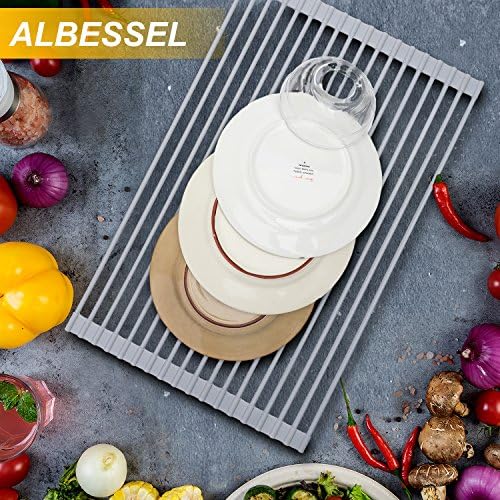 Albessel Roll-Up Dish Drainer Rack, Ware Drying Rack(Gray)