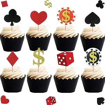 Amazon Com Set Of 32 Casino Cupcake Toppers Poker Cupcake Toppers