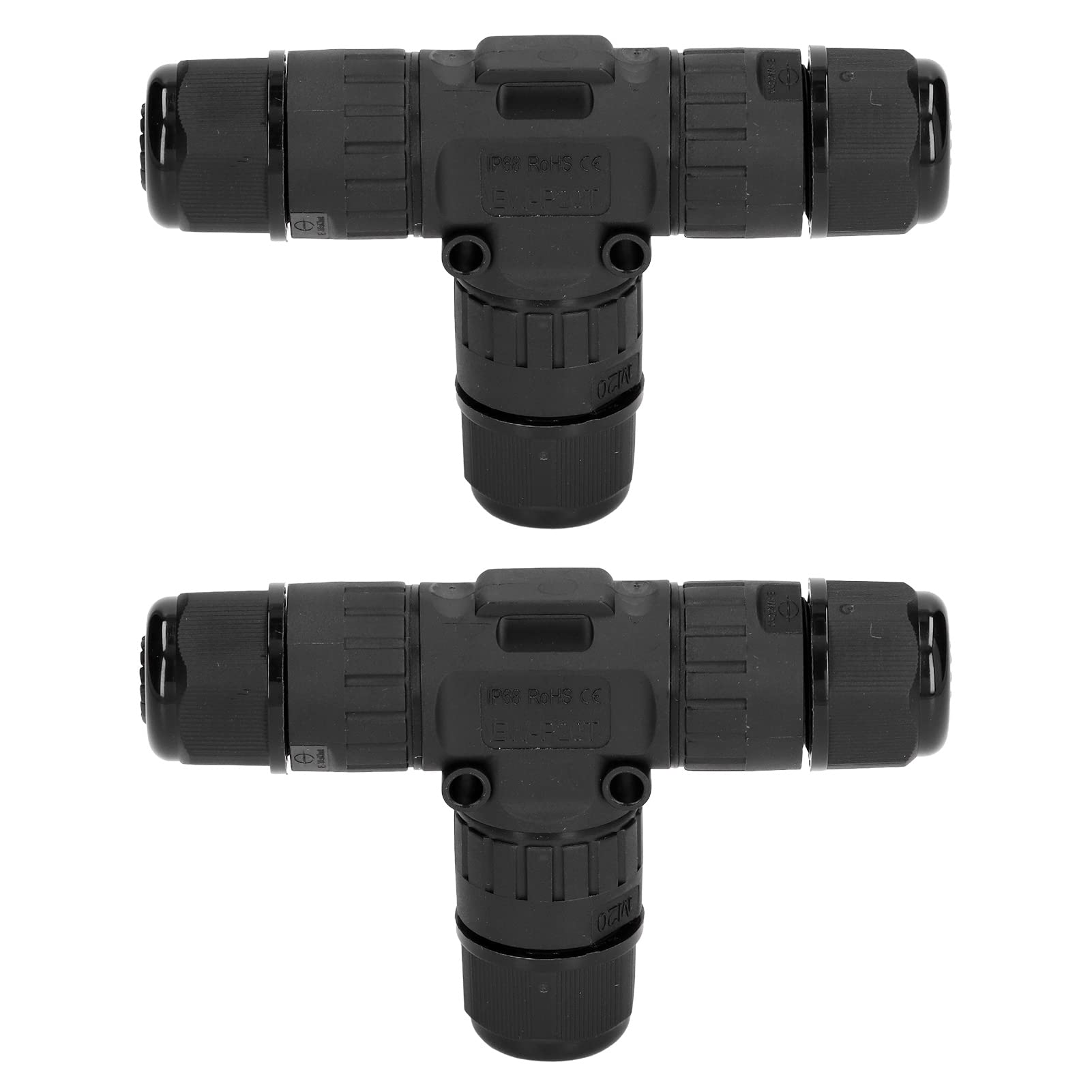 2PCS T Type Tee Junction Box Connector IP68 Waterproof 450V 16A 9‑12mm 3 Way Cable Connector Waterproof Junction Box