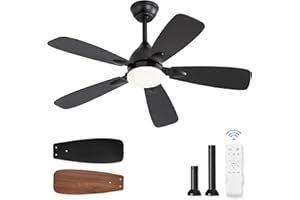 LEDIARY Ceiling Fans with Lights,42 inch Ceiling Fans with Lights and Remote,3CCT,6 Speeds,Reversible DC Motor,Noiseless,Small Black Ceiling Fan for Bedroom Living Room and Patio, Indoor/Outdoor Use