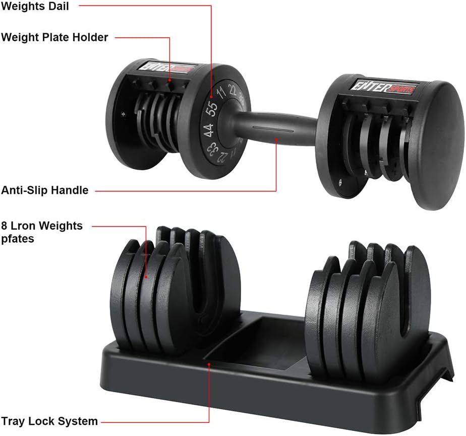 EnterSports Adjustable Dumbbell 55 lb Dumbbell Weight with Workout Exercise Posters Dumbbell for Men Body Workout Fitness Home, Office, Gym : Sports & Outdoors