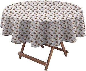 Tablecloth Exotic Cactus Plants with Pink Blossoms and Little Dots in Flower Pots Solid Tablecloth Heavy Duty Fabric for Small Country Barn Wedding Green Pink Pale Brown (Diameter 50 Inch)