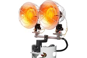 CAMPLUX ENJOY OUTDOOR LIFE Propane Tank Top Heater, CAMPLUX Outdoor Tanktop Heater with Tip-Over Switch for Garage, Camping, Hunting, Double Burner Heavy Duty Steel 30,000 BTU