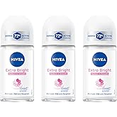 NIVEA Extra Bright 8 Super Food Vitamin C Collagen Booster Underarm Roll-On Deodorant, Alcohol-Free, 72HR Odor Protection, Smooth & Bright Skin, 50ml, 1.69oz, Pack of 3