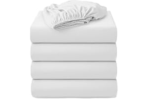 Hotella 4 Pack 100% Microfiber 60"x80" Queen Size Fitted Sheet Only, Hotel Quality Deep Pocket Bottom Sheet, Up to 14 inch Bedding Matress Protector, Snug fit and Non-Fade, Stay in Place, White
