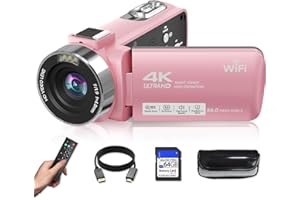 SMARTKLIK Video Camera, 4K Camcorder 56MP Digital Video Recorder 18X Zoom 3" 270° Rotation Touchscreen IR Night Vision, Wifi Vlogging Camera for YouTube 64GB Card Anti-Shake Remote Control Camera Bag Lens Cap