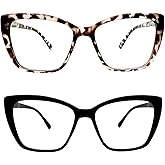 Rayzzol Oversized CatEye Reading Glasses for Women - Retro Style Frame, Blue Light Blocking Readers, Clear Lens, Spring Hinge