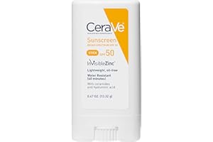 CeraVe Mineral Sunscreen Stick SPF 50, Broad Spectrum SPF + Hyaluronic Acid + Ceramides, Titanium Dioxide & Zinc Oxide, 100% Mineral Face Sunscreen Stick, Fragrance Free & Oil Free