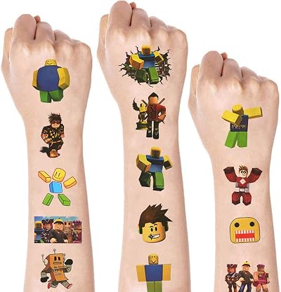 Yangsiw 4 Sheets Reblox Temporary Tattoos for Video Game Birthday Party Favors