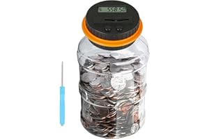 Coin Bank for Girls Adults, Qiekaka Piggy Bank for Adults Kids, Coin Jar with LCD Counter Change Counter for Counting Money, Change Bank Designed for All US Coins(Black Orange)