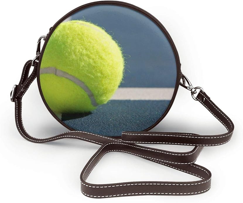 Tennis Ball On Line Round Crossbody Bag for Women Leather Circle Purses