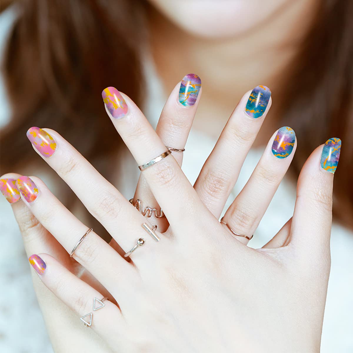 JERCLITY 336 Pieces 24 Sheets Women's Full Wrap Marble Nail Polish Strips Stickers Self-Adhesive Solid Color Gel Nail Strips Decals with Nail File for Women Girls Nail Decorations (Fresh Style) - Image 3