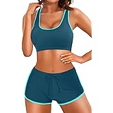 Tempt Me Women Two Piece Sports Bikini Athletic Swimsuits Racerback Crop Top with Boy Shorts Bathing Suits for Girls Vests