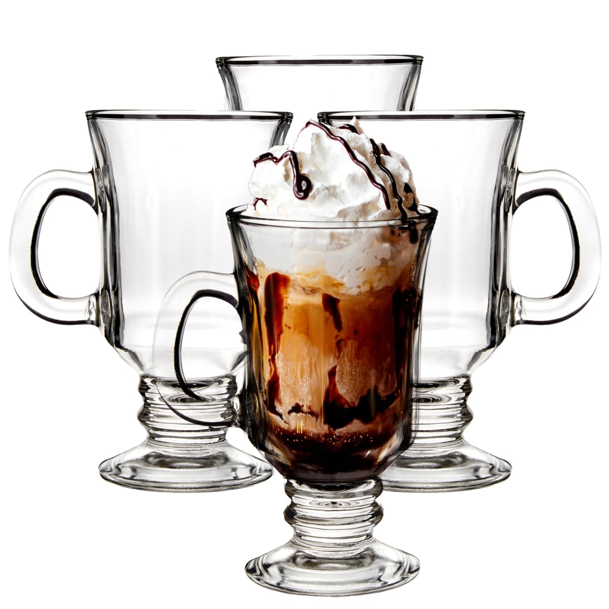 Premier Housewares Irish Coffee Glasses | Exceptionally Crafted Sturdy Latte Glasses | Elegant Curved Rims Of Glass Mugs | Easily Maintained Glass Mugs For Hot Drinks With Handles