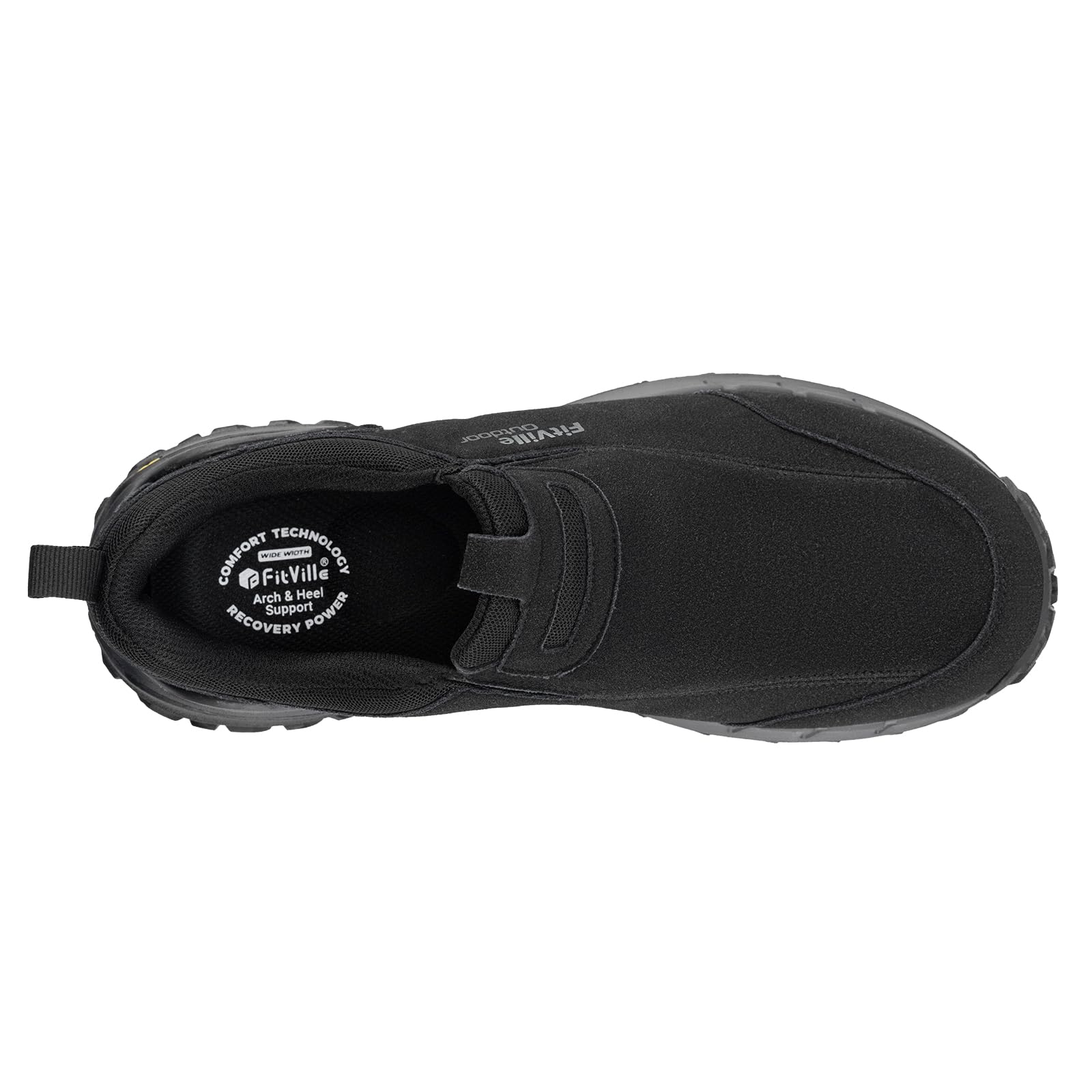FitVille Wanderschuhe Herren Extra Breit Trekkingschuhe rutschfeste Outdoor Schuhe Atmungsaktiv Walkingschuhe Slip on Freizeitschuhe Weit Herren Sneaker mit Fußgewölbestütze Schwarz 42 EU X-Weit 5