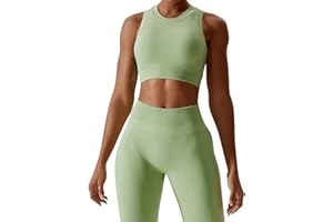 ABOCIW Womens Seamless Workout Sets Racerback Sports Bra Crop Tank Top High Waist Leggings 2 Piece Gym Yoga Outfits