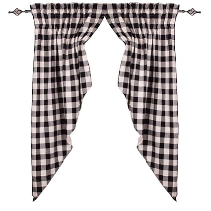 Home Collections by Raghu 72x63 (2 pcs), Buffalo Check Black-Buttermilk Gathered Swag