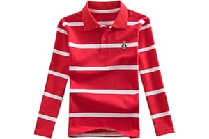 GENERIC Kids School Uniform Polo Shirts for Boys Striped Long Sleeve Performance Golf T Shirts Active Pullover Tops Clothes 3-14Y