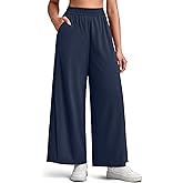 G4Free Stretchy Pants for Women with Pockets Elastic Waisted Flowy Comfy Casual Travel Wide Leg Ankle Yoga Pants Summer(Dark Navy,XL,Tall)