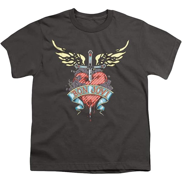 Amazon.com: Popfunk Bon Jovi Logo Heart and Dagger Band Youth T