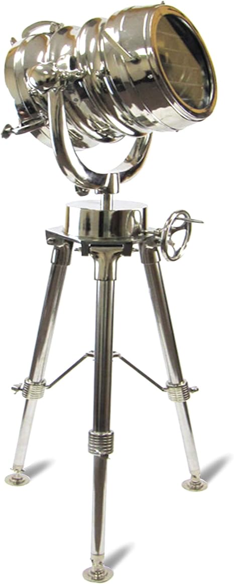 Hollywood Vintage Floor Lamp With Black Revolving Tripod Studio Chrome Spotlight