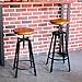 Round Wood Seat Bar/Counter Height Adjustable Swivel Metal Bar Stool/Chair for Bistro Pub Breakfast Kitchen Coffee, Set of 2, Black