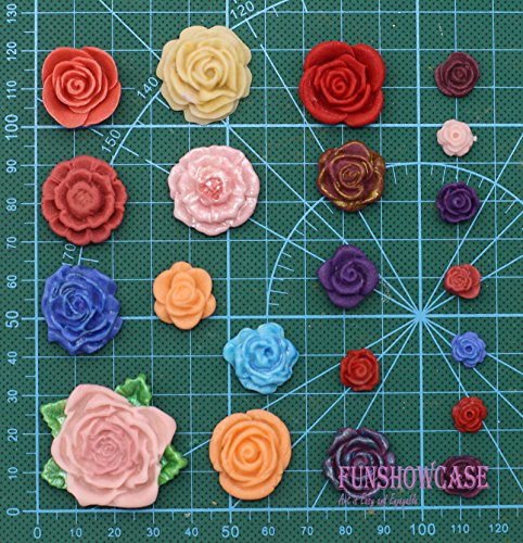 Funshowcase 21 Cavity Roses Collection Fondant Candy Silicone Mold for Sugarcraft Cake Decoration, Cupcake Topper, Polymer Clay, Soap Wax Making Crafting Projects