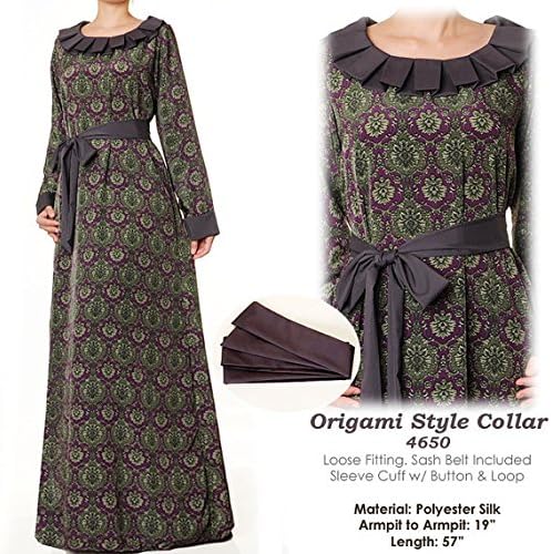 Islamic Dress 4650 : Ethnic Batik Print Origami Neck Abaya Modest Long Sleeved Maxi Dress Size S/M