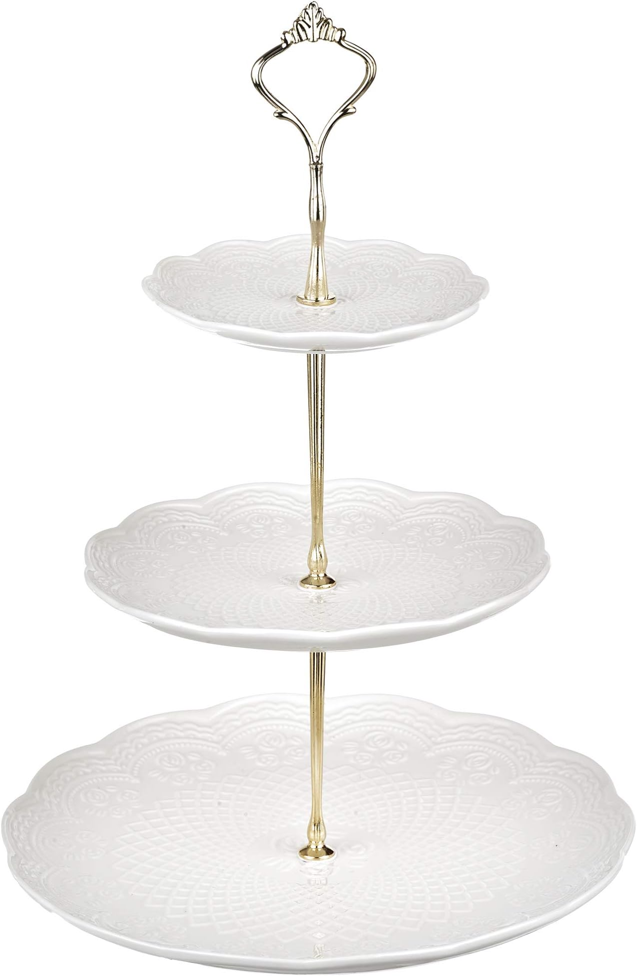 Ariana Homeware© 3 Tier Vintage Floral Ceramic Display Cake Stand A-6 White Floral Embossed