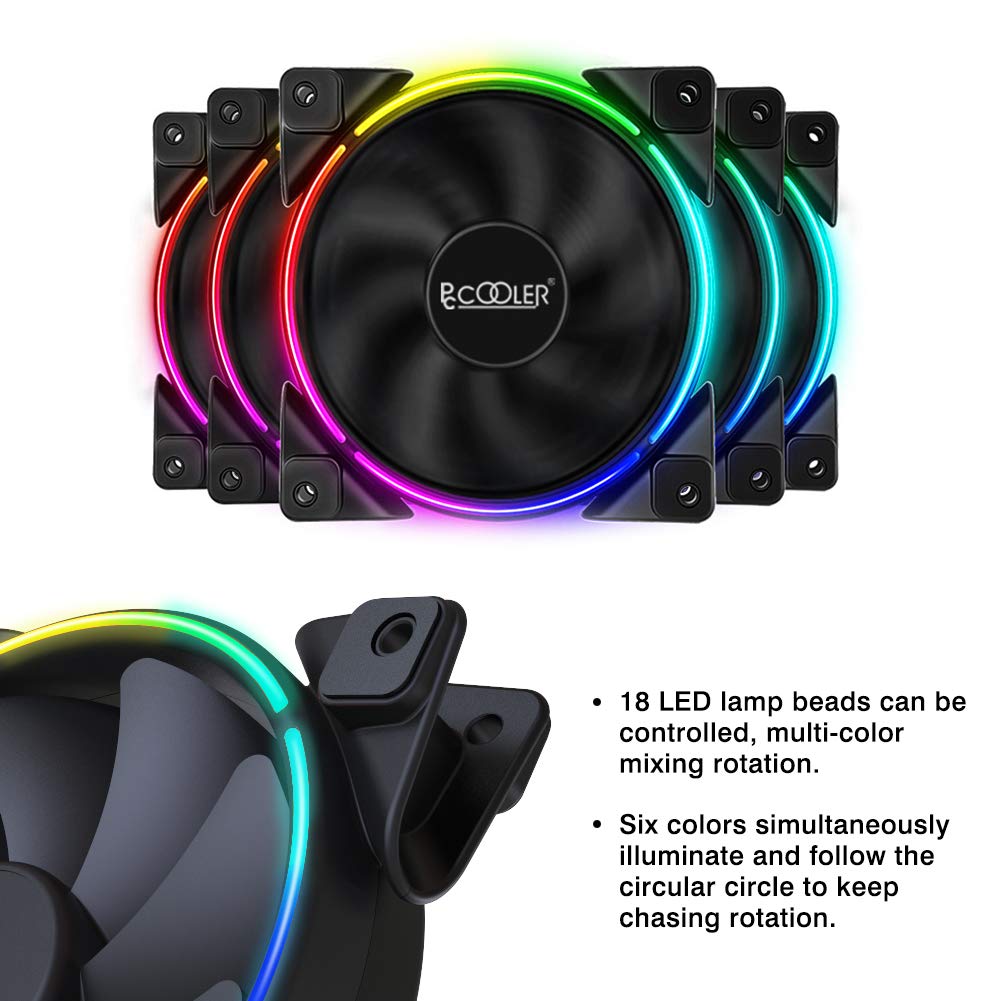 Pccooler 120mm Fan Moonlight Series, PC-3M120 RGB LED Computer Case Fan - PWM PC Cooling Fan - Dual Light Loop Quiet Fan/Multiple Light Modes with Controller for PC Cases, CPU Coolers (Multicolor)