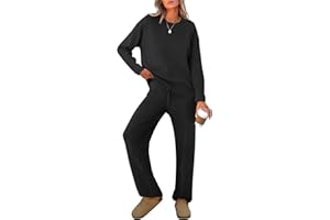 Caracilia Women's 2 Piece Outfits Sweater Sets Striped Oversized Sweaters Knit Wide Leg Pant Lounge Set 2025 Fall Outfits