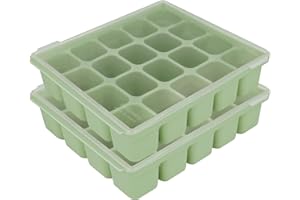 PETINUBE Baby Food Storage Silicone Cubes with Clip-On Lid Freezer Tray Baby Food Soups Purees Ice Safe Design Made in Korea (20cubes 0.8oz, Celadon Green Set of 2)
