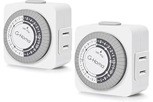 G-Homa Timers for Electrical Outlets,24 Hour Indoor Plug-in Mechanical Timer,30 Minute Intervals, Daily On/Off Cycle,1 Polarized Outlet, for Grow Light,Christmas Lights, Lamps (ETL Listed) 2 PACK