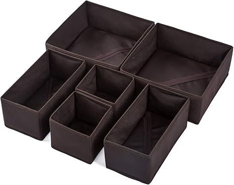 Amazon Qozary 6個パック 洗濯可能 折りたたみ式 引き出しオーガナイザー 布収納ボックス クローゼットドレッサー 引き出しオーガナイザー ファブリックバスケット ビンコンテナ仕切り ベビー服 下着 ブラ 靴下 ランジェリー用 ブラウン 衣類用引き出し仕切り