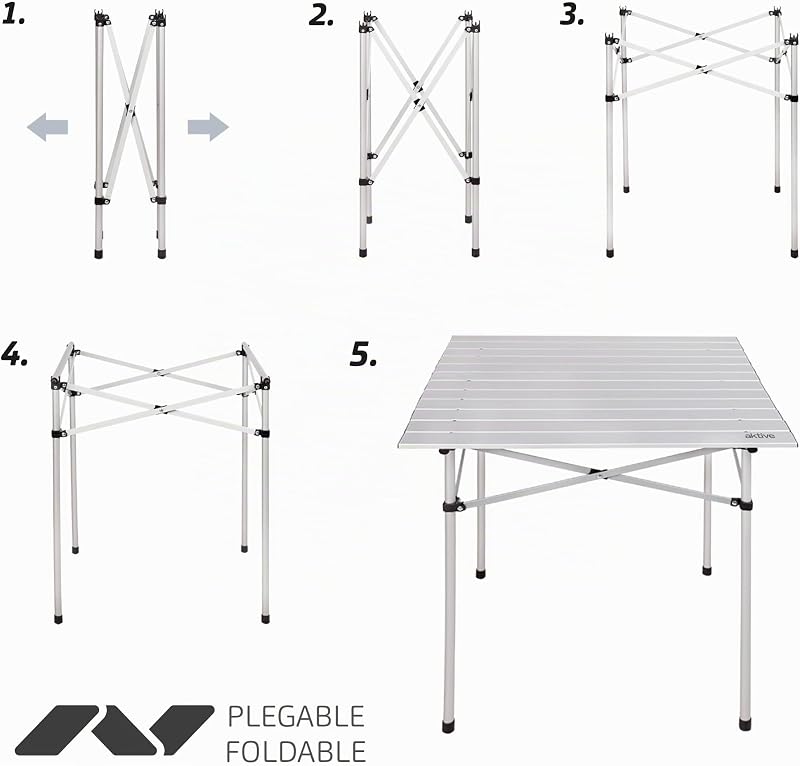 Mesa dobrável leve, mesa de campismo em alumínio, tampo laminado, 70x70x70 cm, com saco de transporte, paragens antiderrapantes, para 4 pessoas (52840)