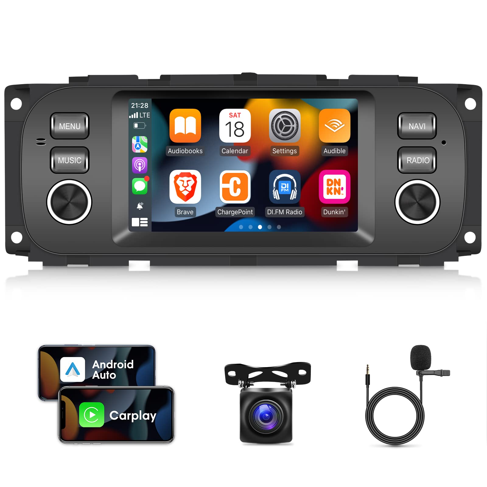 Photo 1 of Car Radio for Chrysler Dodge Jeep Wrangler Grand Cherokee, [1G+32G] 5 inch Android 13 Touch Screen Stereo, Carplay/Android Auto/Hi-Fi Audio/1080P/SWC/Bluetooth + AHD Backup Camera + MIC