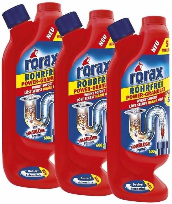 3 x rorax Rohrfrei power pellets dosing bottle 600g - Instant & resolves itself hair