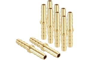 HARFINGTON 10pcs 3/16" to 3/16" Brass Hose Barb Fitting Metals Splicer Mender for 3D Printing, Air Compressor, CNC Machine, D