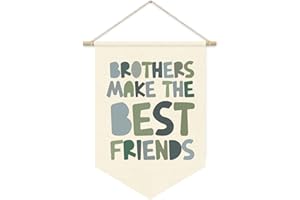 CEBTHN Brothers Make the Best Friends Wall Hanging Pennant Banner Flags, Boys Room Decor, Blue Canvas Wall Banner for Nursery Toddler Baby Little Boys Bedroom Playroom Decor