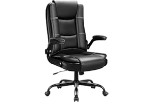 OFIKA Big and Tall Office Chair Computer Desk Chair - Ergonomic High Back Lumbar Support Home Office Chair with Padded Flip-up Arms, Adjustable Height Leather Office Executive Chair (Black)