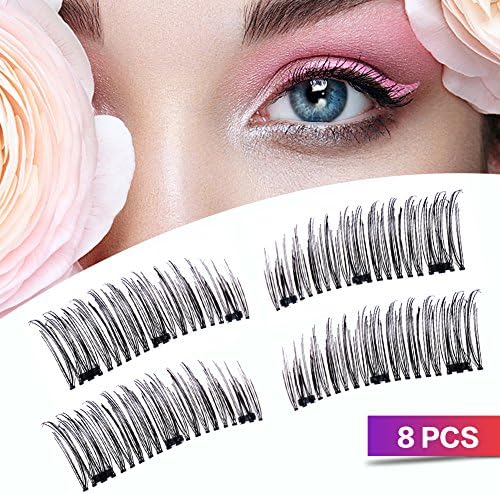 Magnetic Eyelashes Full Size Natural False Lashes Triple 3 Magnets Thin Eye Lashes No Glue Handmade 8 PCS False Eyelashes (N-B)