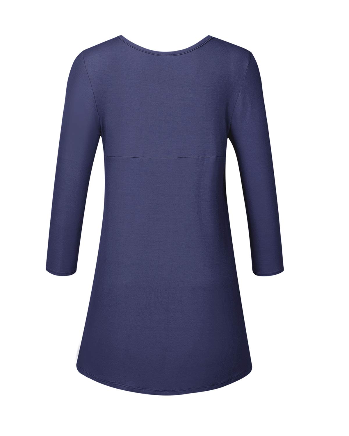 AMCLOS Womens Dress Plus Size Swing Simple Ruffle with Pockets Loose Casual Plain Round Neck Dresses Long Sleeve (Large, Royal Blue)