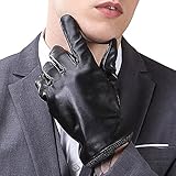 Luxury Touchscreen Italian Nappa Real Leather Winter Warm Gloves for Men'sTexting Driving Cashmere Lined Blend Cuff