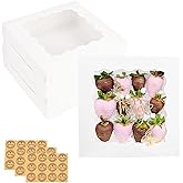 30 Pack White Bakery Boxes 8x8x2.5 Inches with Window, 8 inch Donuts Pie Boxes, Strawberries Boxes Packaging, Cookie Treat Bo