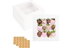 30 Pack White Bakery Boxes 8x8x2.5 Inches with Window, 8 inch Donuts Pie Boxes, Strawberries Boxes Packaging, Cookie Treat Bo
