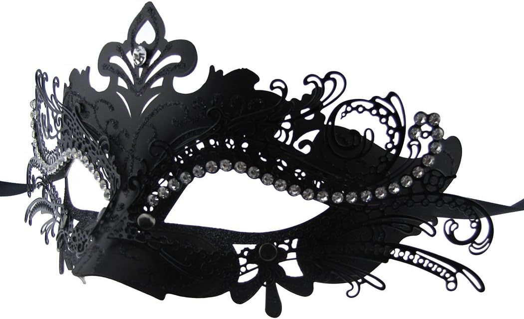 Couple Masquerade Metal Masks Venetian Halloween Costume Mask Mardi Gras Mask (Black-8) - Image 4