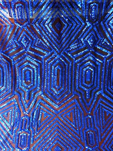 New Fashion Blue Sequins on Black Netting Embroidery Fabric Wedding/show/evening/stage Performances 51'' Fashion Dress Fabric Sales By the Yard